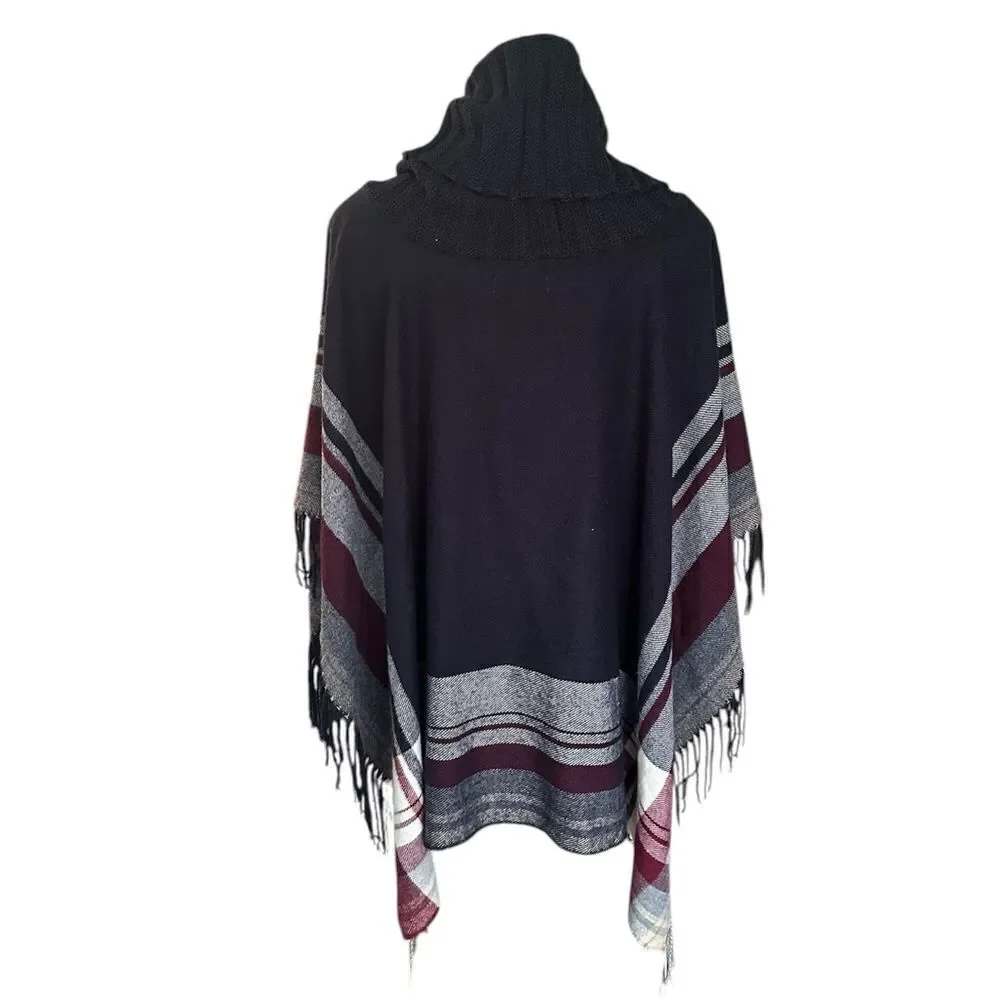 Indigo Soul Sweater Cowl Neck Blanket Poncho Navy OS NWT